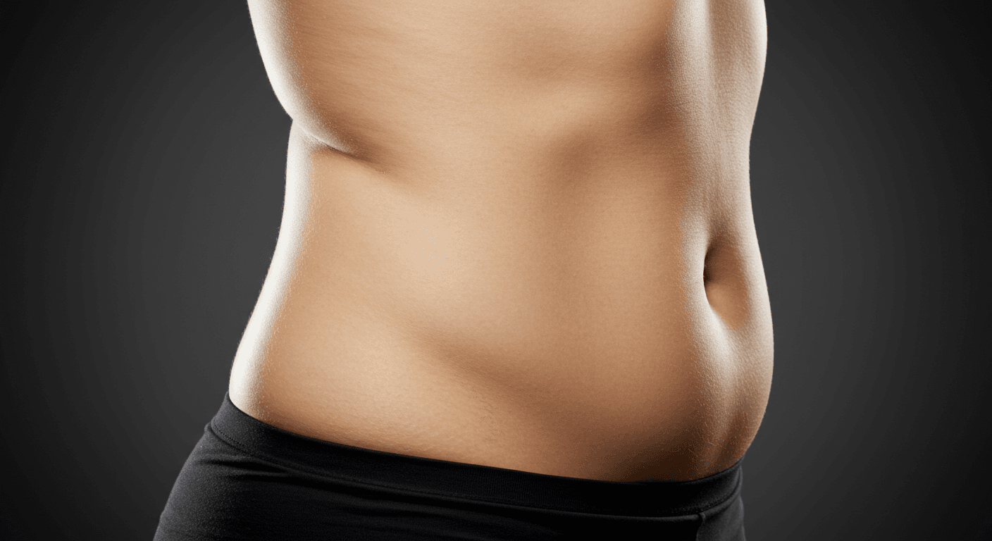 A close-up image of a person's torso showcasing well-defined abdominal muscles against a dark background.