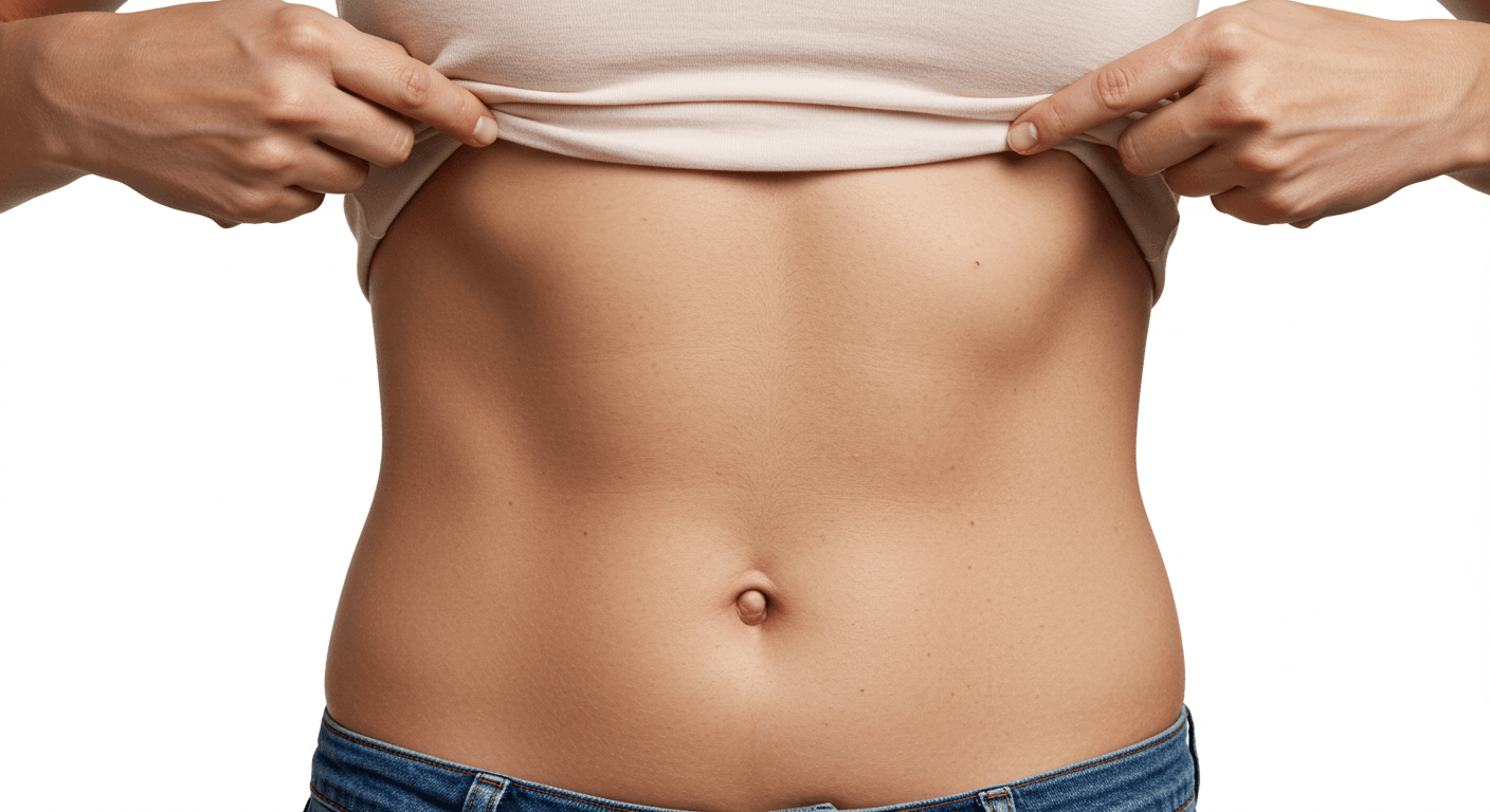 A person lifting their shirt to reveal their toned abdominal muscles.
