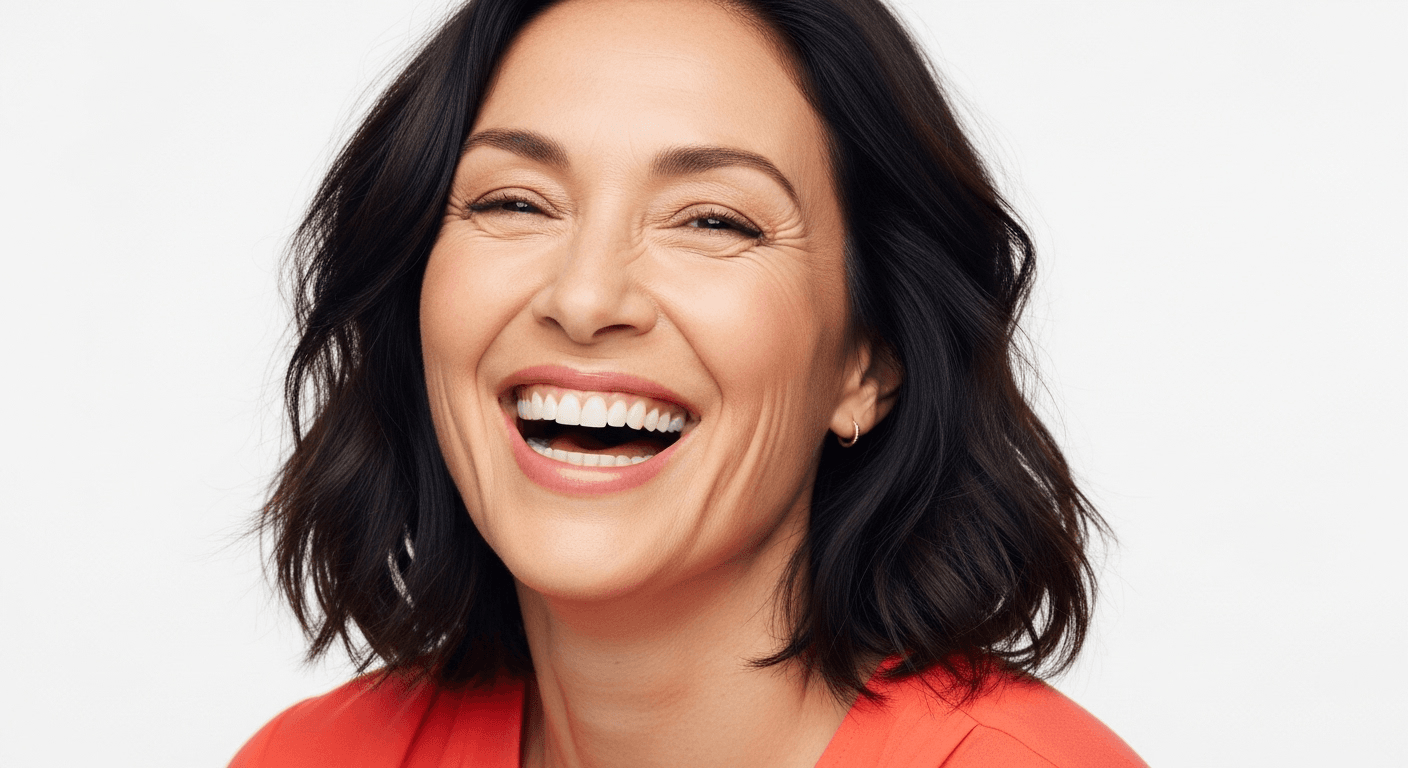A smiling woman with short dark hair wearing a red top.