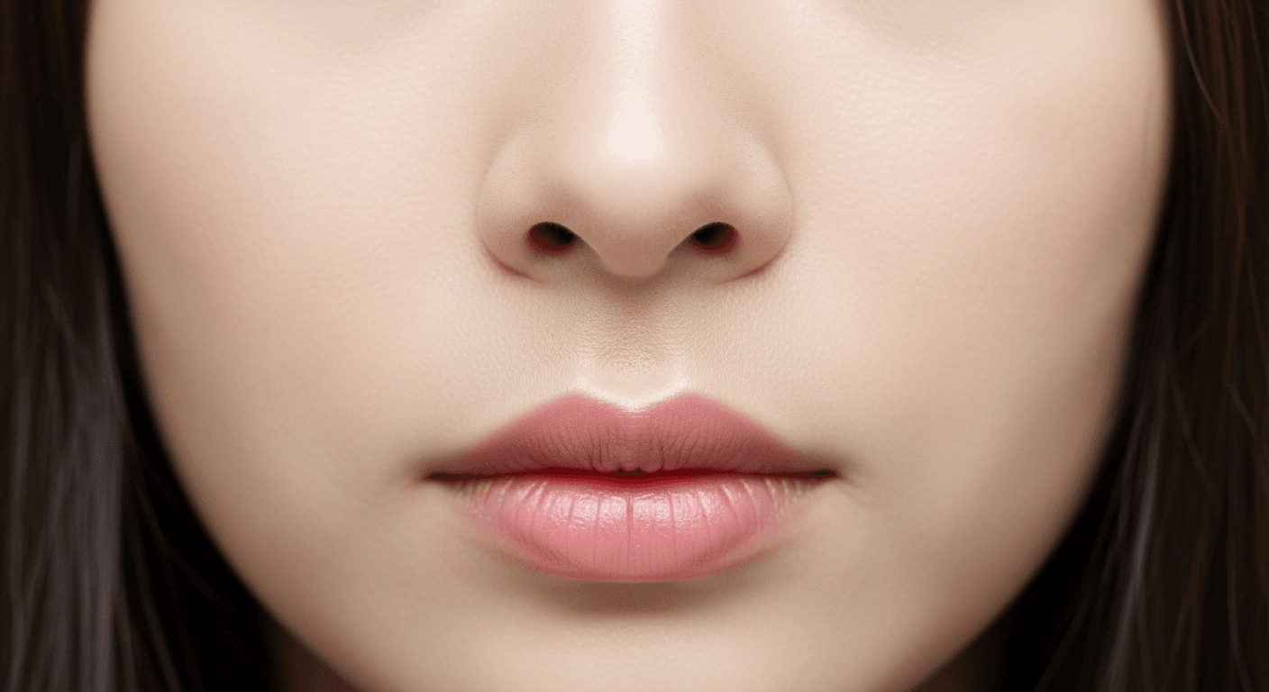 A close-up image of a person's face, focusing on their lips and nose.
